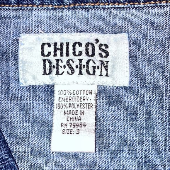 Vintage Chico’s Denim Vest Size 3 W/Sun Patch - Picture 3 of 13